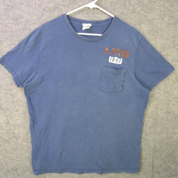 Abercrombie Fitch Shirt Mens 2XL Blue Muscle Fit Pocket Distressed 1892 Graphic - Picture 1 of 11